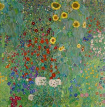Gustav Klimt floral artwork - Cottage Garden with Sunflowers - 1907