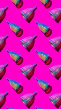 Menstrual cup. Seamless pattern on a magenta solid background. Eco and zero waste concept.
