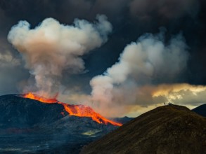 Glowing lava is ejected skyward as lava spills from Fagradalsfjall Volcano, Iceland Fagradalsfjall Volcano, Iceland