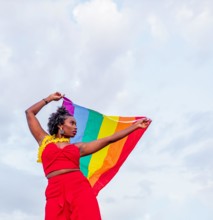 freedom, demonstration, rainbow flag, lgbt, person of color, freedoms, demonstrations, manifestation, rally, rainbow flags