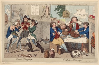 French happiness - English misery   IC.. British Cartoon Prints Collection . France,History,Revolution, 1789-1799. , Sansculottes,1790-1800. , Starvation,France,1790-1800. , Gluttony,1790-1800. , Eati...