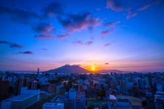 Morning glow of Sakurajima in Kagoshima Prefecture