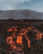 Lava flow at Geldingadalur eruption, Iceland