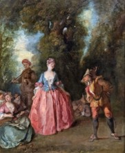 Bemberg Fondation Toulouse - Fête galante représentant une dame dansant avec Pulcinella - Nicolas Lancret Inv.1134 28x23.2.