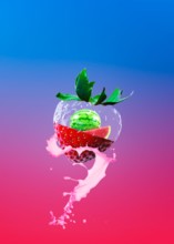 Watermelon in strawberry, transparent effect of fruit