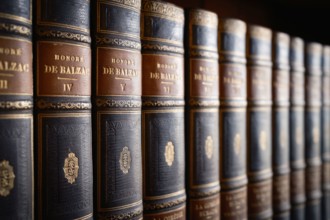 Collection of Honore De Balzac volumes in Cardiff Library, South Wales