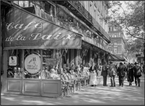 Vintage 1930s Paris Boulevard Restauarant Cafe de la Paix with typical waiter serving. Lifestyle fashion Paris pre war WW2 Photo collection Van de Poll Report / Series : Report Paris Description : Ter...