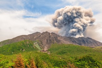 Volcano Sakurajima located in Kagoshima, Kyushu, Japan is erupting
