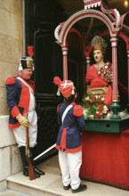 St Tropez, South of France. Les Bravades Bravade annual festival celebration Patron Saint of town Saint Tropez Effigy Statue leaves the church. Europe
