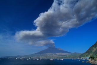The volcanic eruption of Mt. Sakurajima in Kagosima Japan Asia