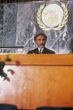Emperor Haile Selassie of Ethiopia presiding at a gathering of the Oranisation of African Unity, OAU, in Africa Hall in 1970