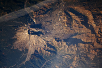 satellite photo of Mount St. Helens volcano taken after the eruption of 1980 in Washington State, USA