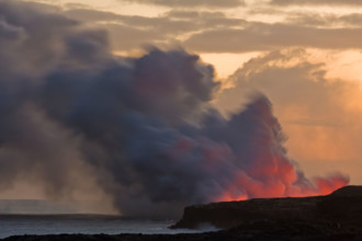 Lava flowing into the ocean near Kalapana, Big Island, Hawaii, USA