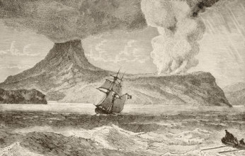 Krakatoa island, Indonesia, erupting in August 1883