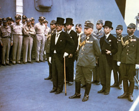 SURRENDER OF JAPAN aboard the USS Missouri in Tokyo Bay 2 September 1945 - see Description below