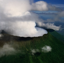 Aerial view of Mount Nyiragongo, an active volcano in the Virunga Mountains in Virunga National Park.
