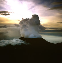 Aerial view of Mount Nyiragongo, an active volcano in the Virunga Mountains in Virunga National Park.