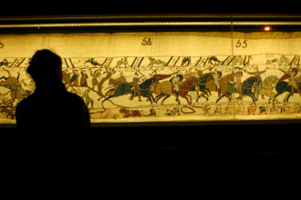 Bayeux Tapestry known in France as La Tapisserie de la Reine Mathilde (Tapestry of Queen Mathilda), Bayeux, Normandy, France