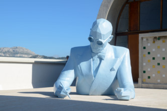 Le Corbusier Drawing, Designing or Sketching. Sculpture on Roof Terrace of the Unité d'Habitation or Cité Radieuse Marseille Provence France