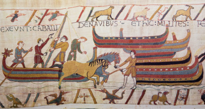 Detail of the Bayeux Tapestry depicting the Norman invasion of England in the 11th Century