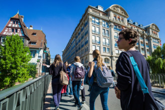 Students going to high school Strasbourg Alsace France
