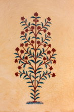 Amber (or Amer) Palace, near Jaipur, Rajasthan, India. Floral Decoration on an Interior Wall.