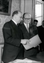 Feb. 02, 1956 - New Premier Takes Over: M. Guy Mollet, the new French Prime Minister, took over his office from his predecessor, m. Edgar Faure, at Matignon, prime minister's official residence this a...