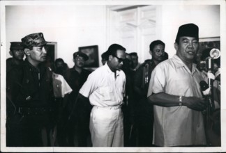 Mar. 27, 2012 - President Sukarno (Right) announces appointment Oct 14, 1965 of Maj Gen Suharto (left) as Army Chief of Chief. Suhar to replaces Lt. Gen Achmad Yani, who was killed by communist in abo...