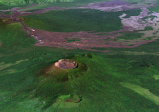 Volcano Nyiragongo In 3D, Democratic Republic Of Congo, True Colour Satellite Image. Nyiragongo, Congo, true colour satellite im