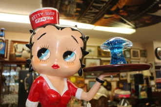 Betty boop statue , statue holding mushroom , waitress holding serving tray