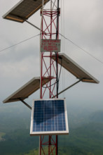 Solar cells and volcano activity monitoring instruments atop Mount Galunggung, Java, Indonesia.