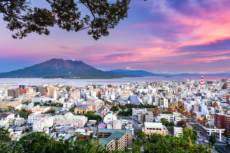 Kagoshima, Japan with Sakurajima Volcano.