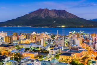 Kagoshima, Japan skyline with Sakurajima Volcano.