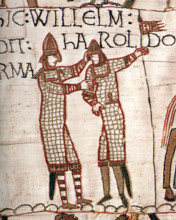 Bayeux Tapestry, William supplying weapons to Harold during Harold's trip to the continent in 1064