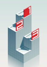 3D effect realistic 123 podium with red billboards. Vector