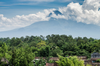 View of Gunung Merapi volcano from central Yogyakarta - Java, Indonesia