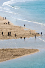 Seaside Crantock Beach Sea Sand Holidaymakers Silhouettes Silhouetted People Figures Shore Shoreline Evening Tourism