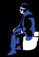 vector sitting elderly man silhouette on black background
