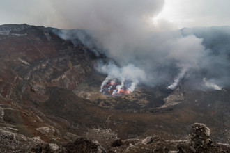 The crater with active lava lake of Mount Nyiragongo, Virunga National Park, UNESCO, Democratic Republic of the Congo, Africa