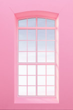 View form window, pastel pearl pink walls 3d render