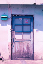 Vintage wood door pastel color to creative texture and pattern for design and decoration isolate on background, close up