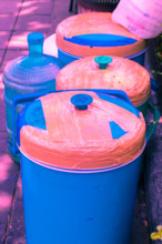 vintage ice bucket plastic pastel color to creative texture and pattern for design and decoration isolate on background close up.