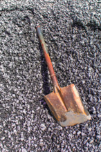 Gravel and shovel  to creative texture and pattern for design and decoration isolate on background.Copy space.
