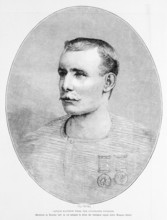 .  English: A head to torso portrait of Captain Matthew Webb from the Illustrated London News A head to torso engraved portrait of Captain Matthew Webb within a printed oval surround. This portrait is...
