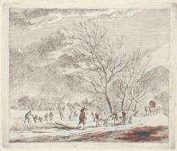 Winter Landscape with cows and skaters, Johannes Janson, 1783. Reimagined by Gibon. Classic art with a modern twist reimagined