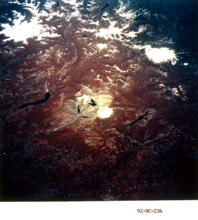 View from space showing Mount St Helens Volcano 1992. Mount St. Helens, active stratovolcano located in Skamania County, Washington, in the Pacific Northwest region of the United States. Mount St. Hel...