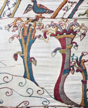 Episode from the Bayeux Tapestry, an embroidered cloth nearly 70 metres (230 ft) long, which depicts the events leading up to the Norman conquest of England, culminating in the Battle of Hastings, in ...