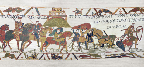 Bayeux Tapestry  Scene 17 - Soldiers get caught in Quicksand near Mont St Michele.
