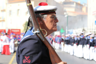 461e BRAVADE SAINT TROPEZ, FRANCE May 16 2019, Port de Saint Tropez, Cote dAzur (The Bravade Saint - Tropez is an old provincial tradition...