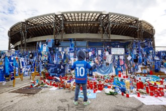 NAPOLI, ITALY - DECEMBRE 1, 2020 - The homage of the fans of Diego Armando Maradona outside the San Paolo stadium in Naples, Italy